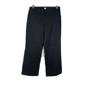 City DKNY Plaza Pant Black Linen Sz 8 Flat Front Wide Leg Trouser